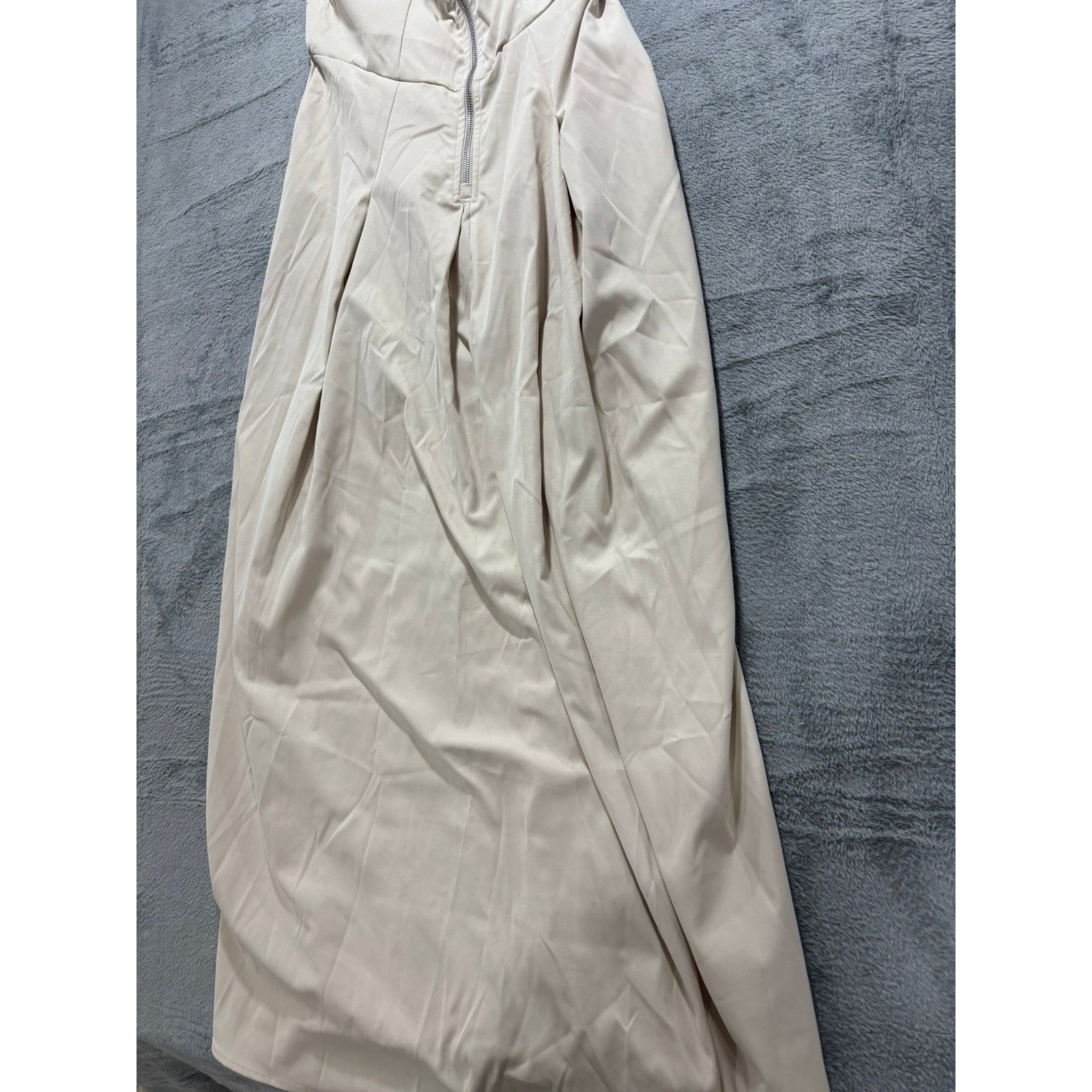 Beige Sleeveless Front Zip Pleated Maxi Dress Corset Bodice Minimalist Neutral