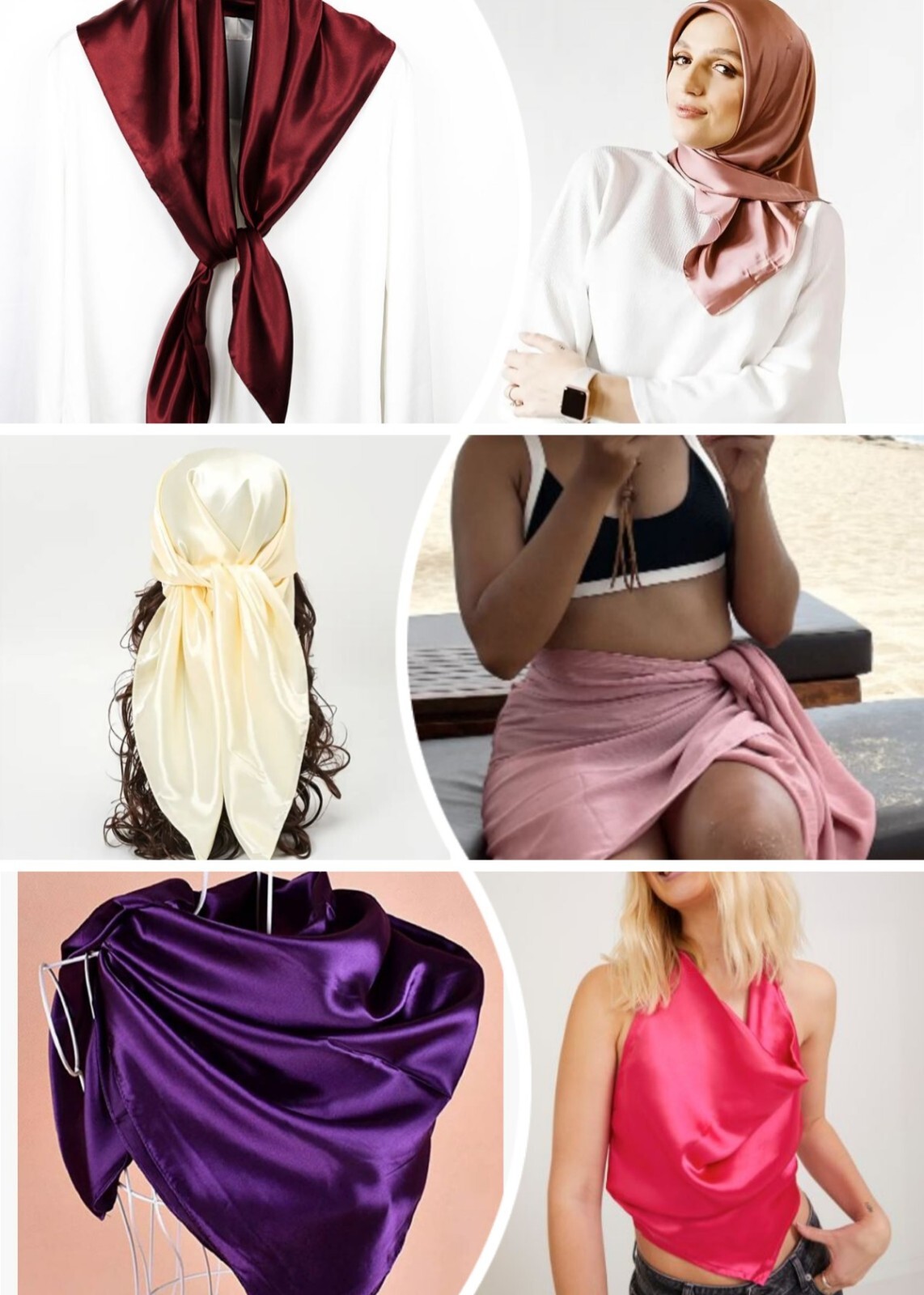 Large Square Satin Scarf Silk Feel Head Neck Wrap Solid Color Scarves Shawl 35″