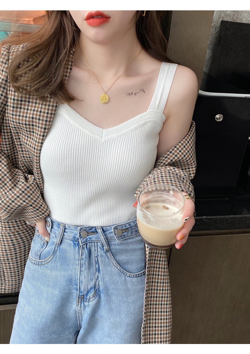Women’s Fashion Elegant Knitted Camisole Bottoming Undershirt White Casual Tops