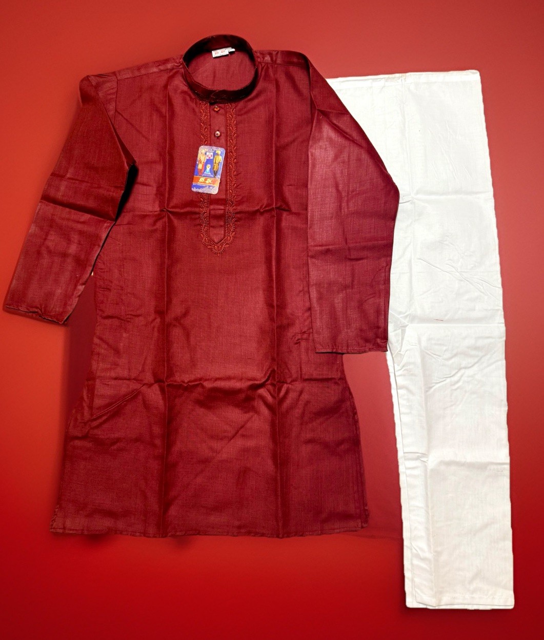 Maroon cotton embroi Haldi NWT Men’s Kurta PAJAMA SET SZ 38 M India-USA seller