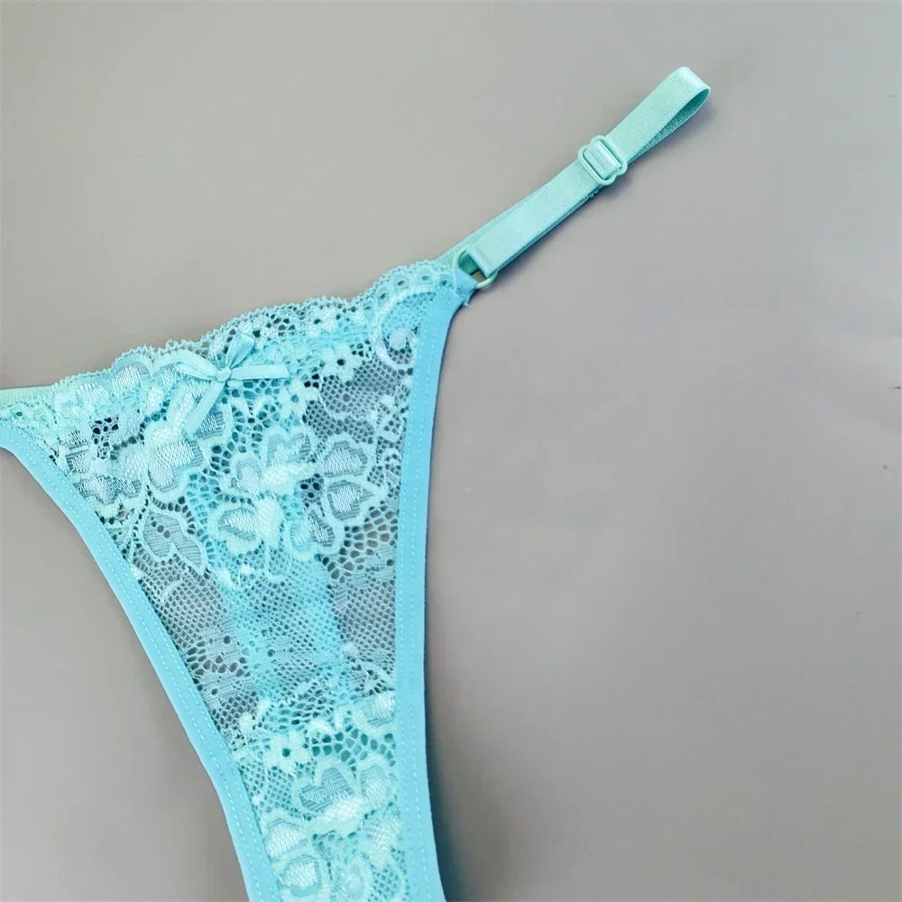 3PCS Tangas Transparentes de Encaje Mujer T-Back Ajustables Cintura Baja