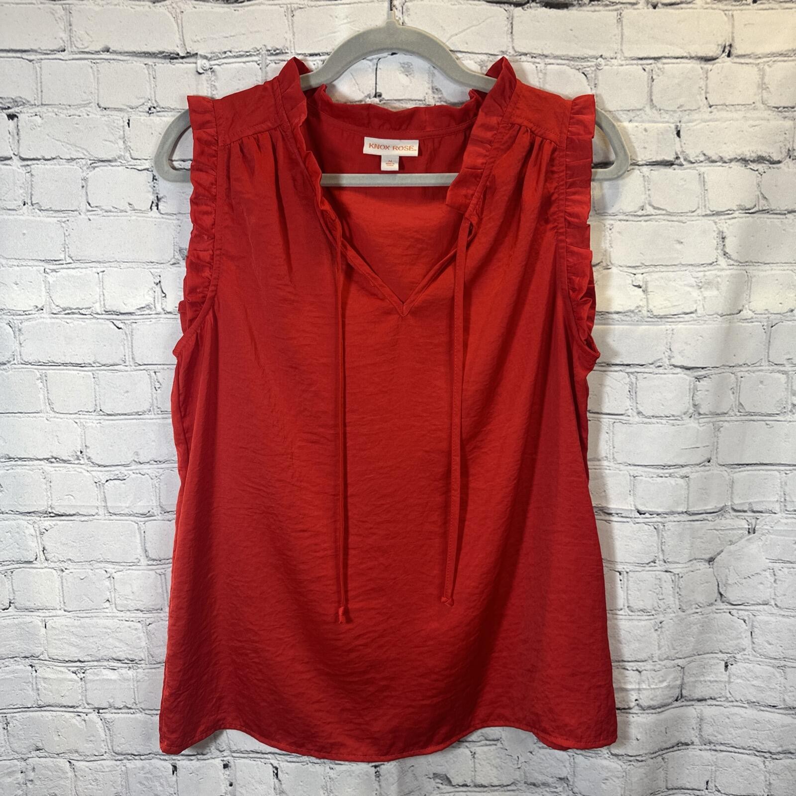 Knox Rose Red Boho Silky Satin Ruffle Sleeveless Top M