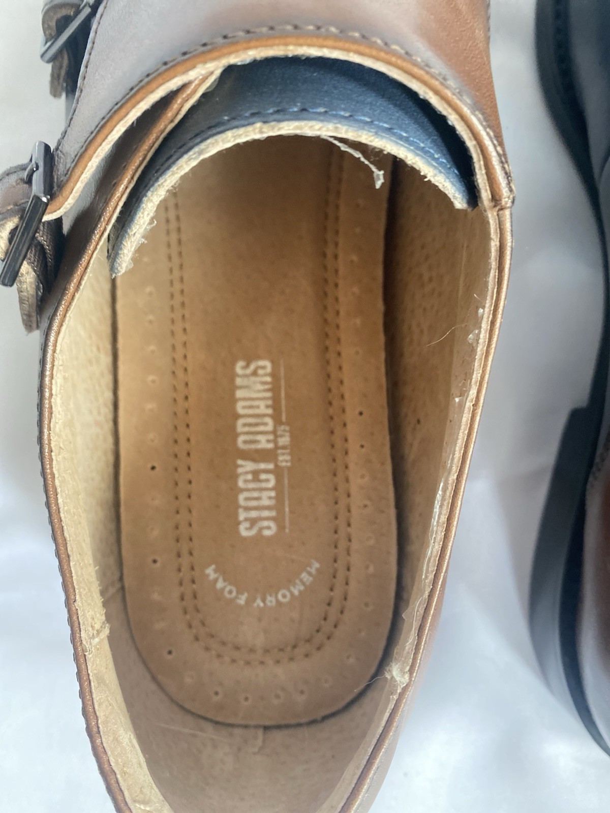 Stacy Adams Raythorne Cap Toe Double Monk Strap Navy Brown Leather Oxford Men 11