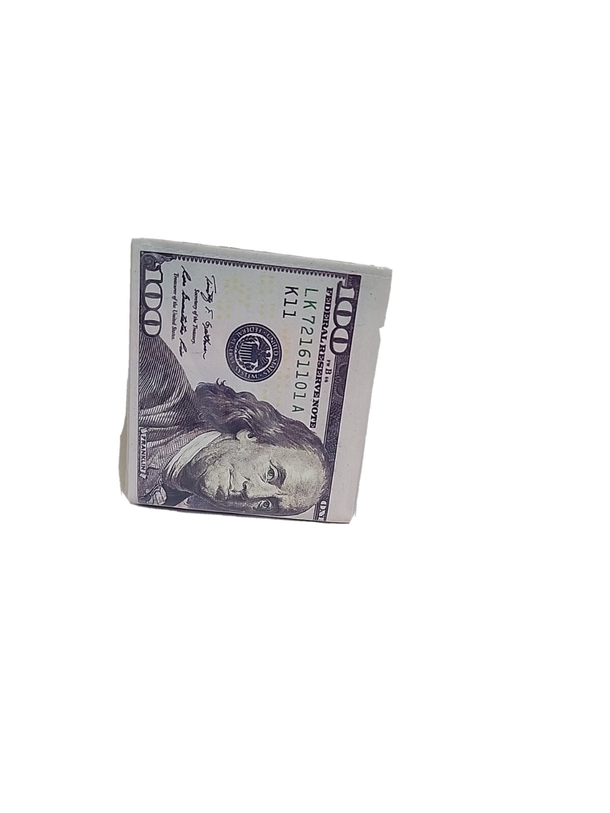 Realistic 100 Dollar Bill Wallet Thin Bi-Fold Money Benjamin 7.5″ Novelty New