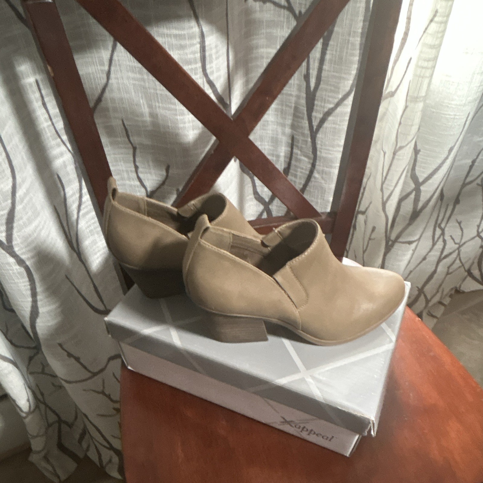 Xappeal Women’s Beige Faux Suede Slip-On Ankle Boots Round Toe Pull Tab 8M