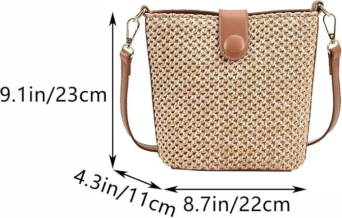 Handmade Straw Crossbody Bag – Women’s Woven Rattan Shoulder Purse, Vacation