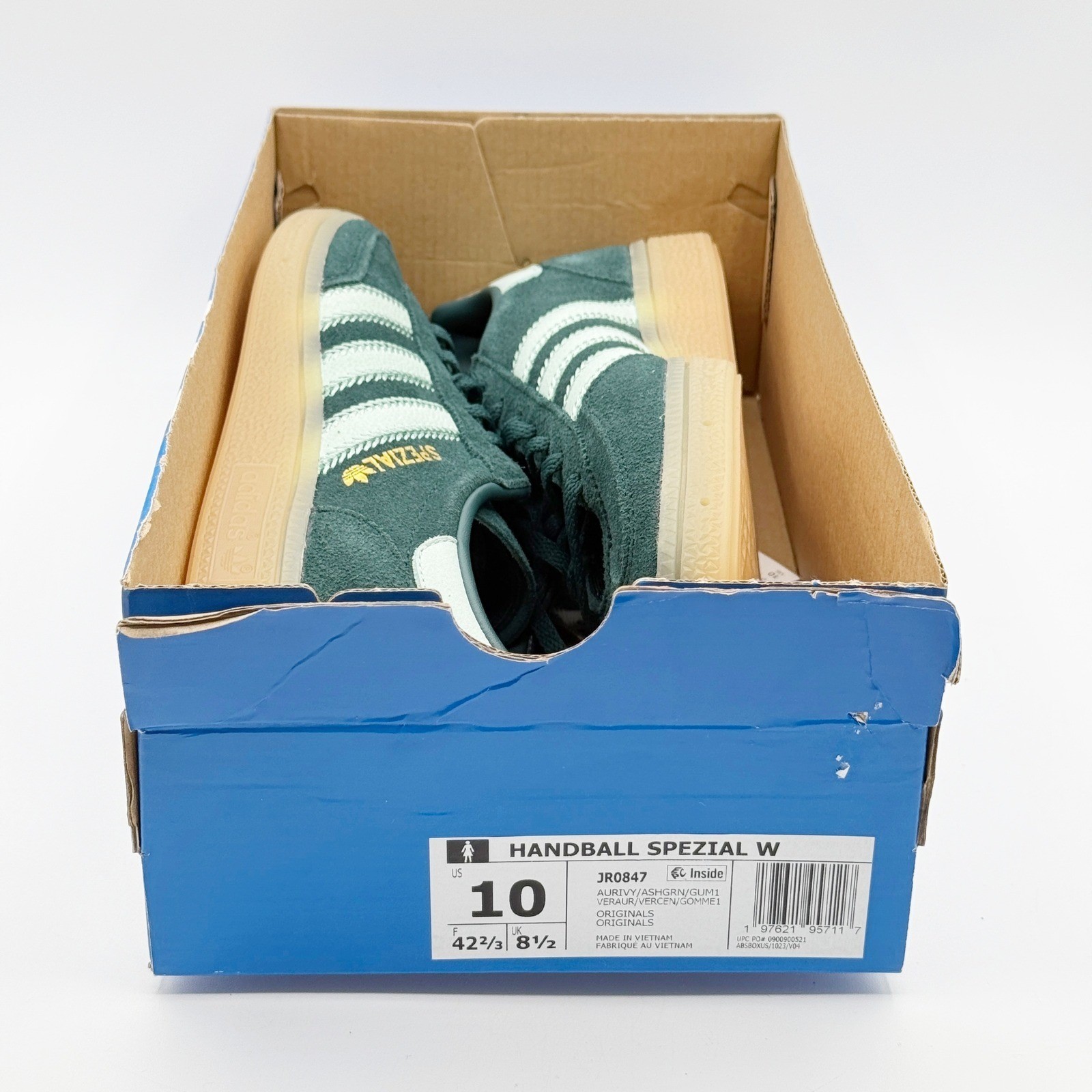 Adidas Handball Spezial W Sneaker Size 10 Aurora Ivy/Ash Green/Gum Women JR0847
