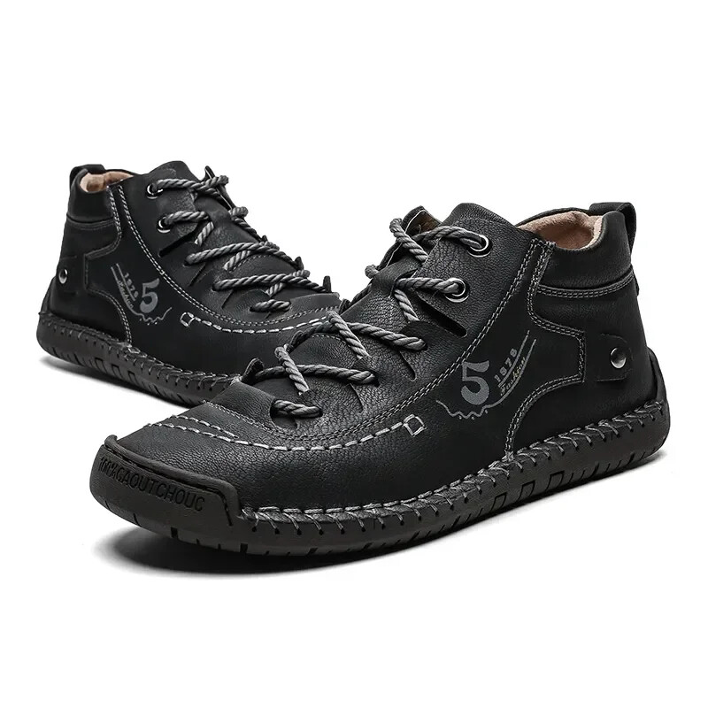 Men Hand Stitched Leather Walking Shoes Lace Up Non Slip Casual Outdoor Sneakers