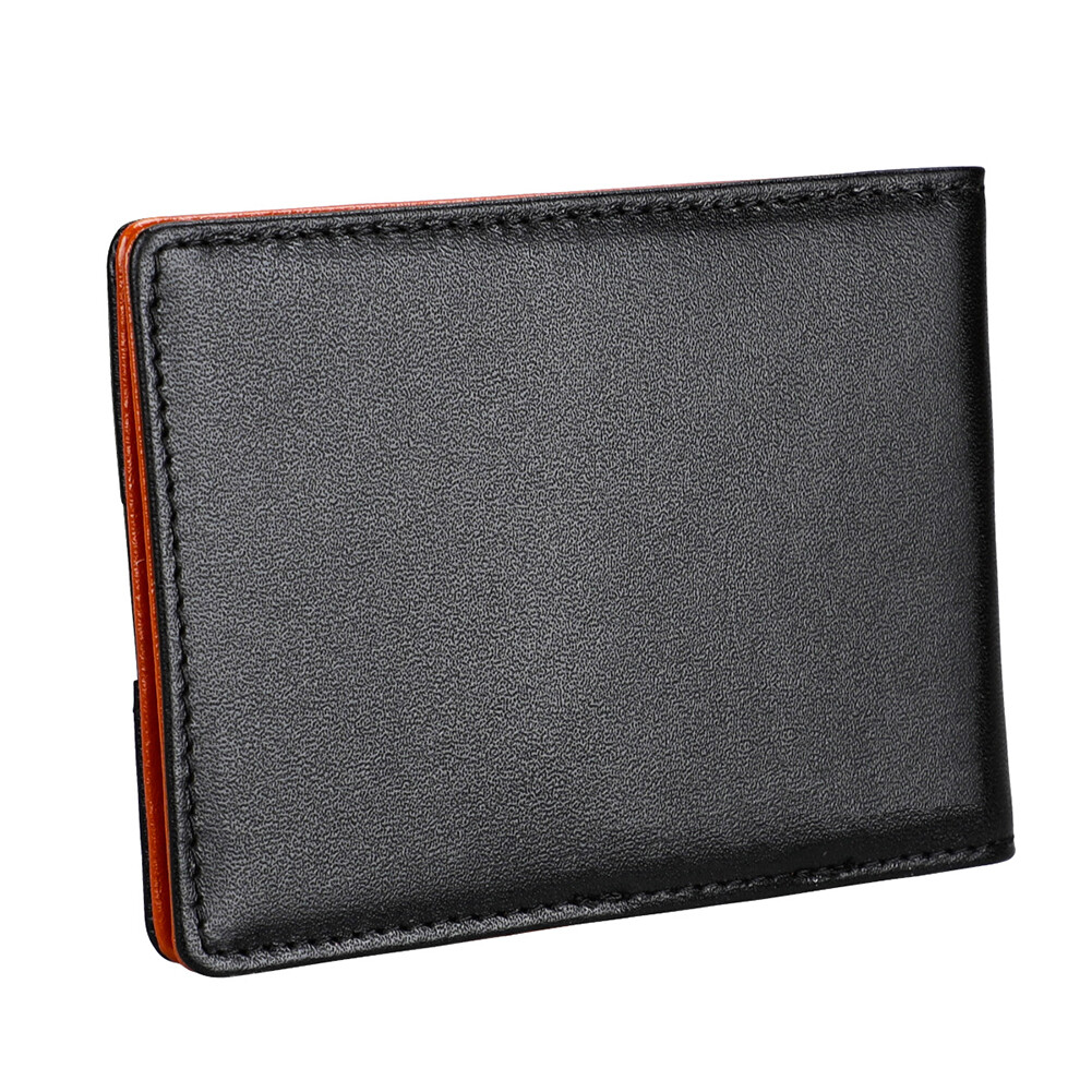 Leather RFID Blocking Slim Black Unisex Wallet Short Two Fold Small Card Package