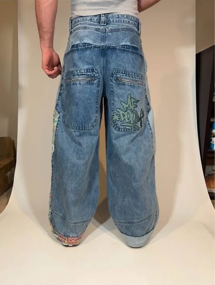 Swindler MF DOOM Jeans 32 x 30 JNCO Style Baggy Skater Embroidered Wide Denim