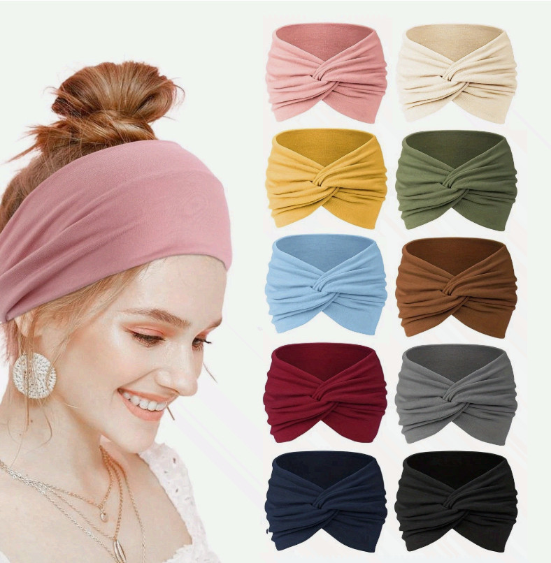 10 PCS Soft Elastic Headbands Unisex Wide Sports Hair Bands for Gym Running Yoga