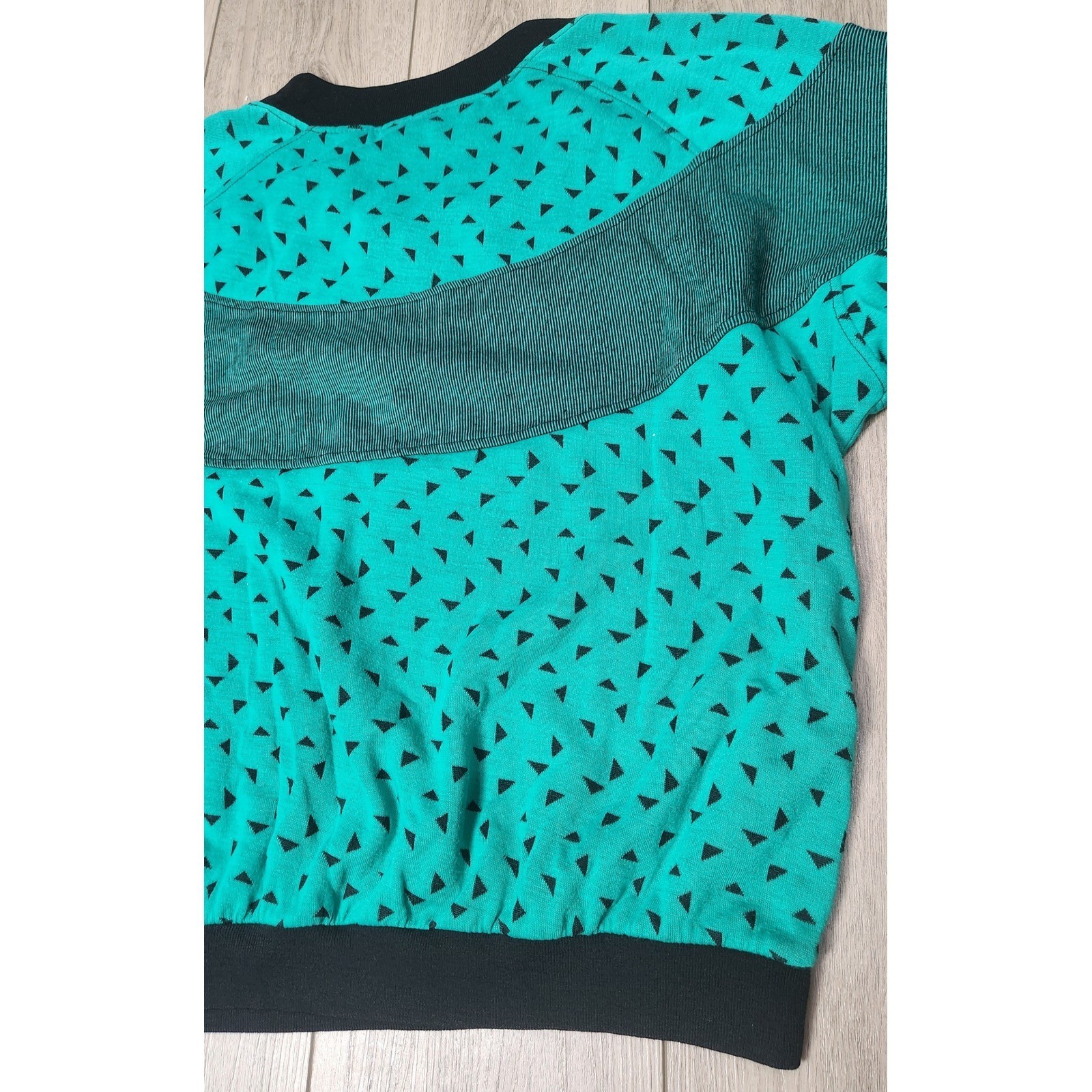 Vintage 80s 90s Gitano Womens Geometric Teal Sweatshirt Retro Top Size M