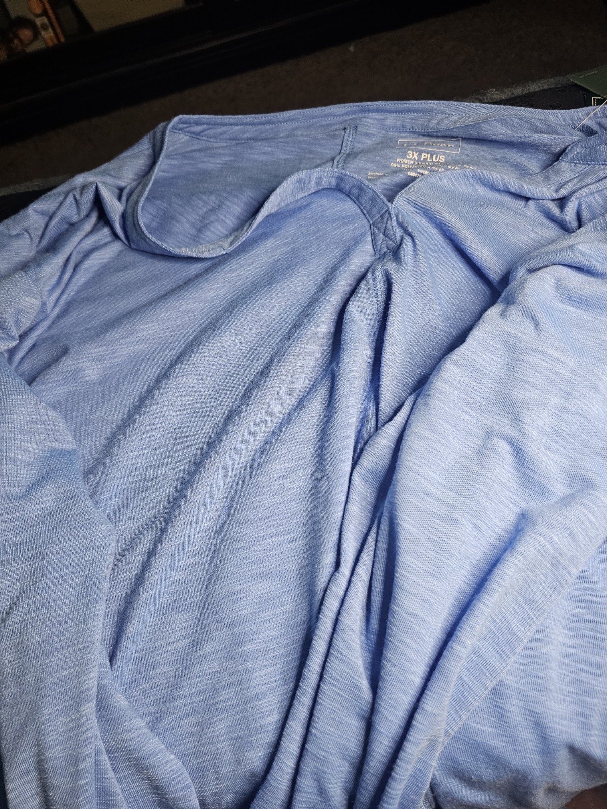 LL Bean Streamside Tee Womens 3X Plus Arctic Blue Split Neck 3/4 Sleeve