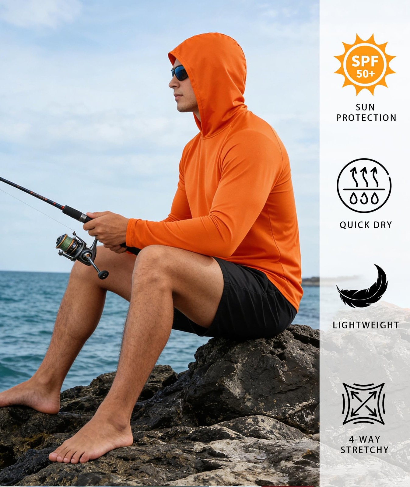 5 Pack Mens UPF 50+ Sun Protection Long Sleeve Hoodie Quick Dry Rash Guard