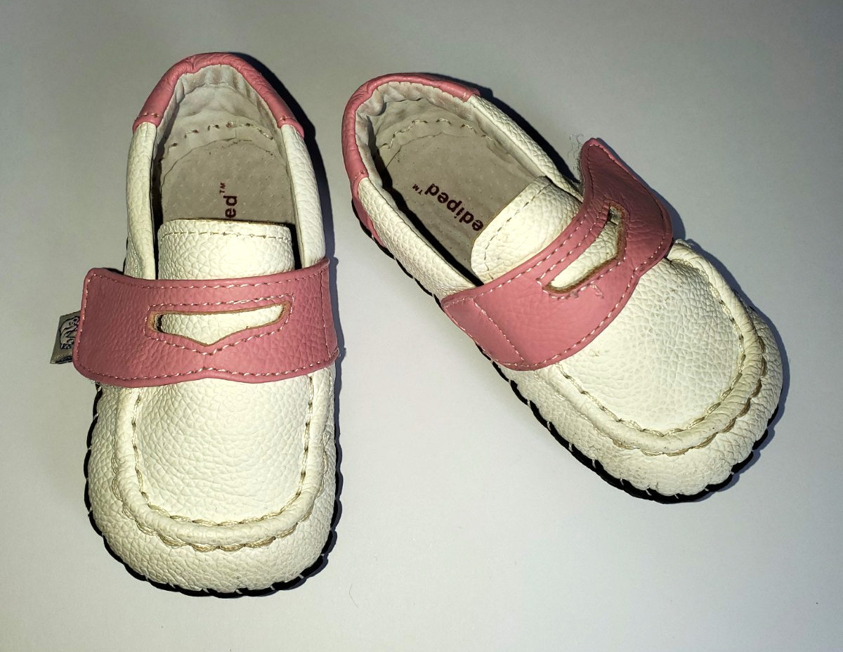Pediped Infant Soft Sole Leather Loafer Shoe Pink and White 6-12M