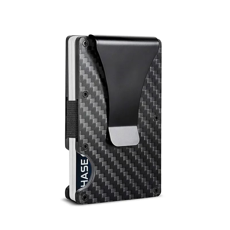 Ridge Style Titanium RFID Blocking Wallet Slim Metal Wallet with Cash Strap Clip