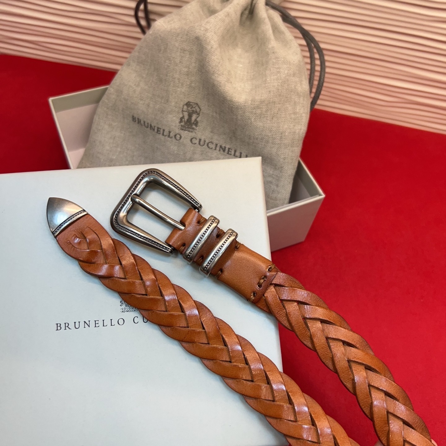 Brunello Cucinelli unisex casual fashion woven belt, size 2.5cm, 95
