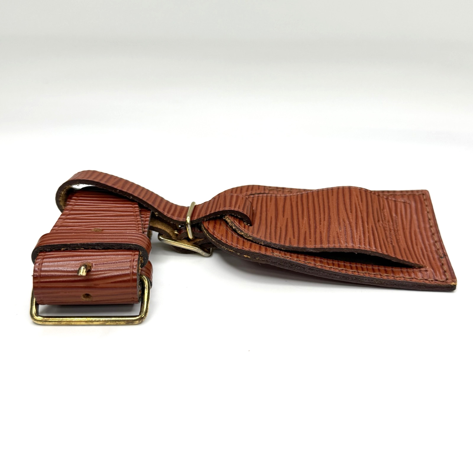 Authent Louis Vuitton Epi Brown Leather Luggage Name Tag & Poignet Used Japan