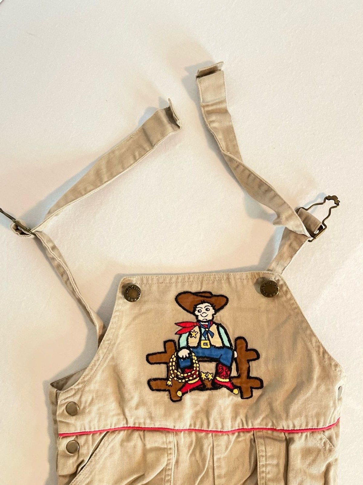 Vintage 80s 90s Playtown Cowboy Khaki Overalls 3T Western Kidcore