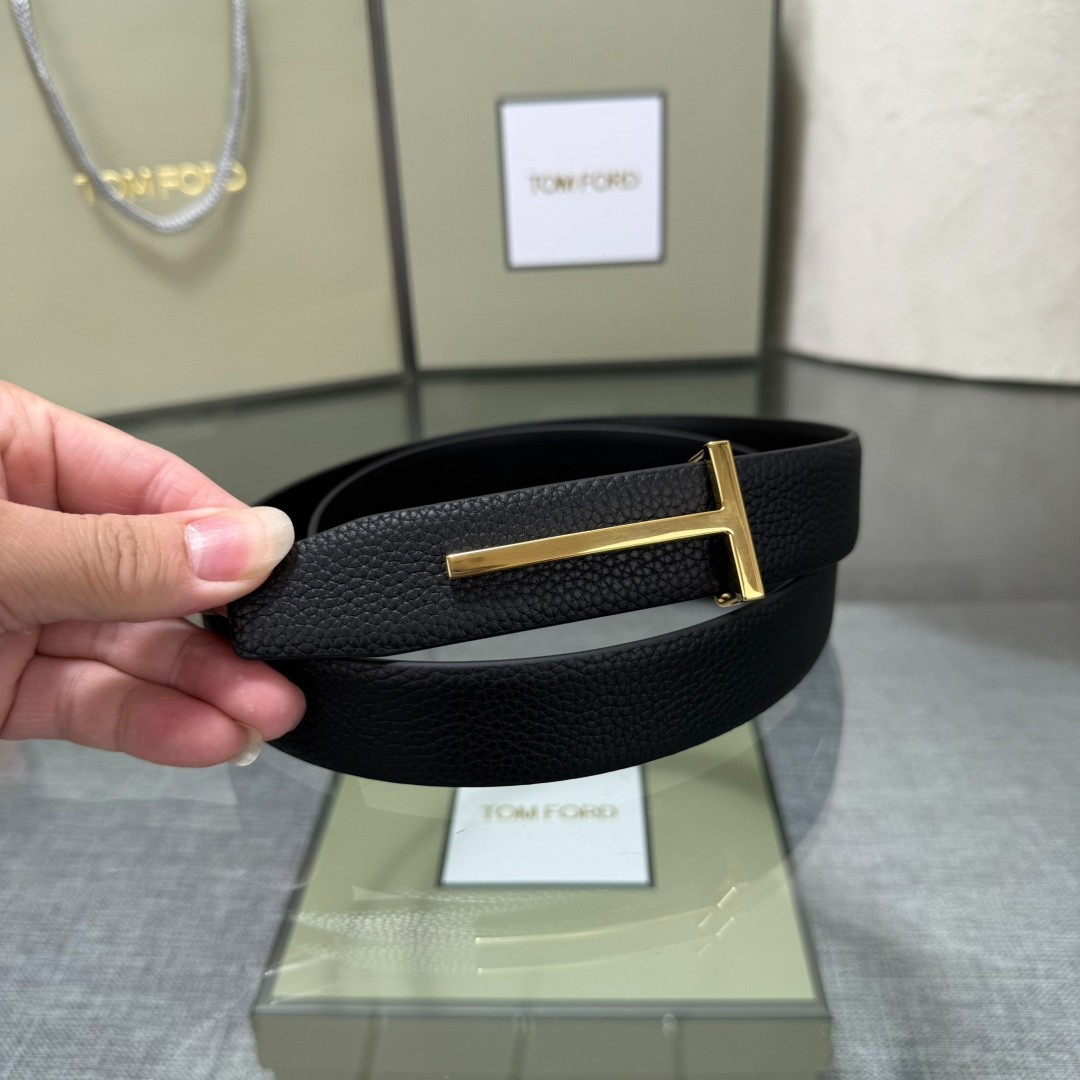 Authentic Tom Ford Reversible Leather T-Buckle Belt Luxury Designer Fashion