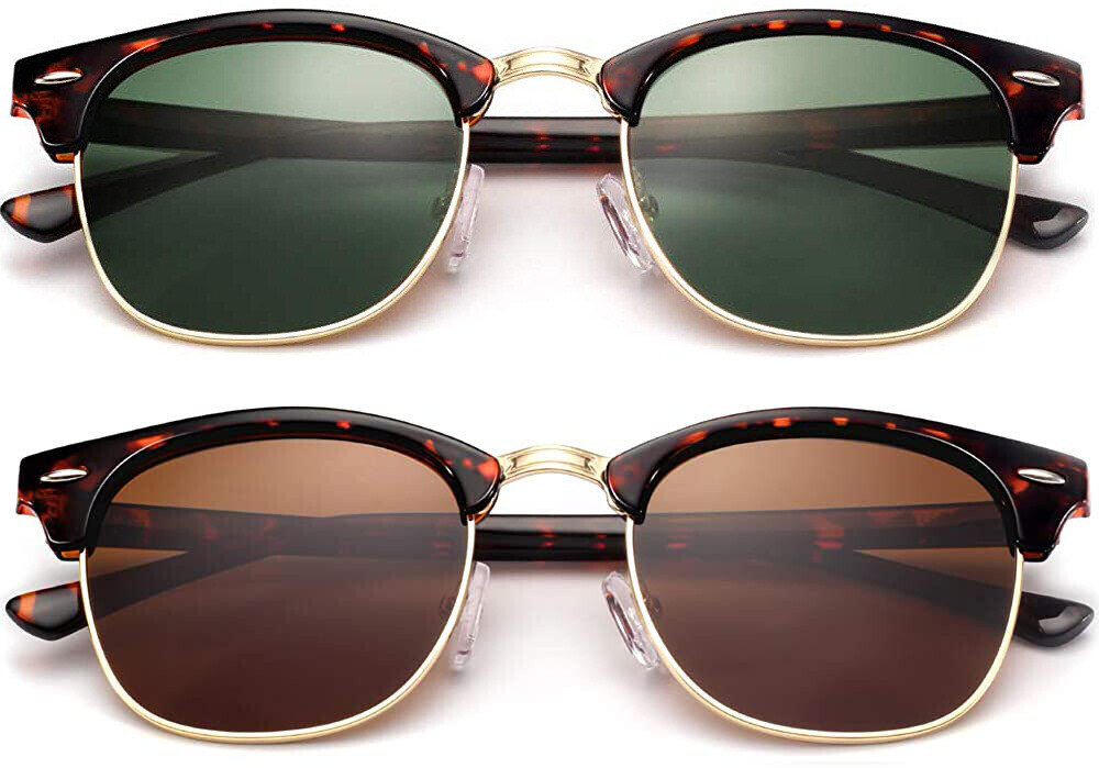 Retro Vintage Polarized Sunglasses Mens UV400 Half Metal Frame Club Sunglasses
