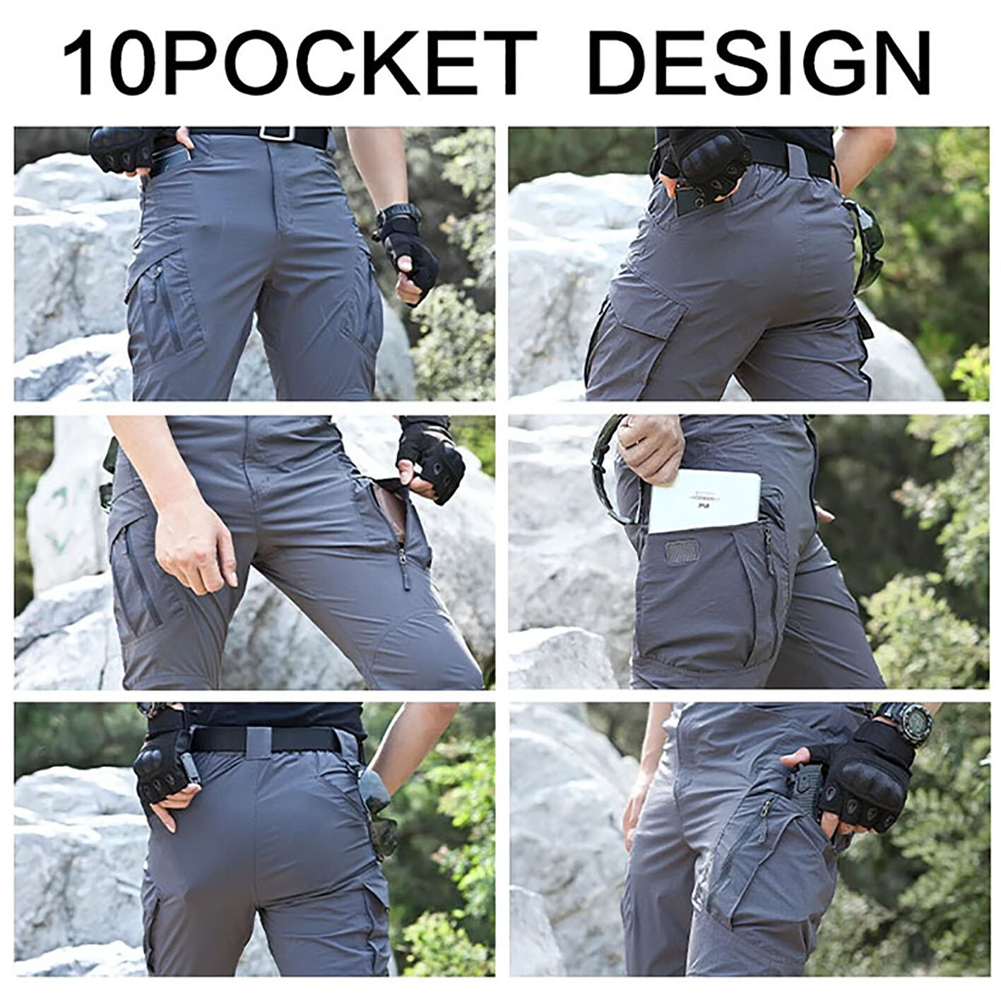 Mens Cargo Pants Tactical Waterproof Work Outdoor Hiking Combat Trousers US