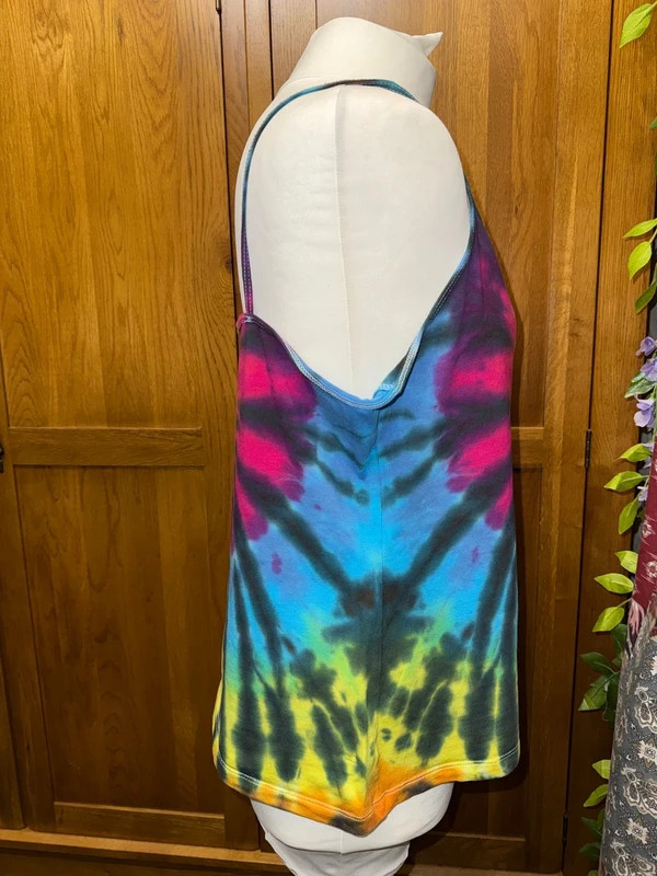 XL ladies tight fitting stretch rainbow swirl hand tie dye vest top