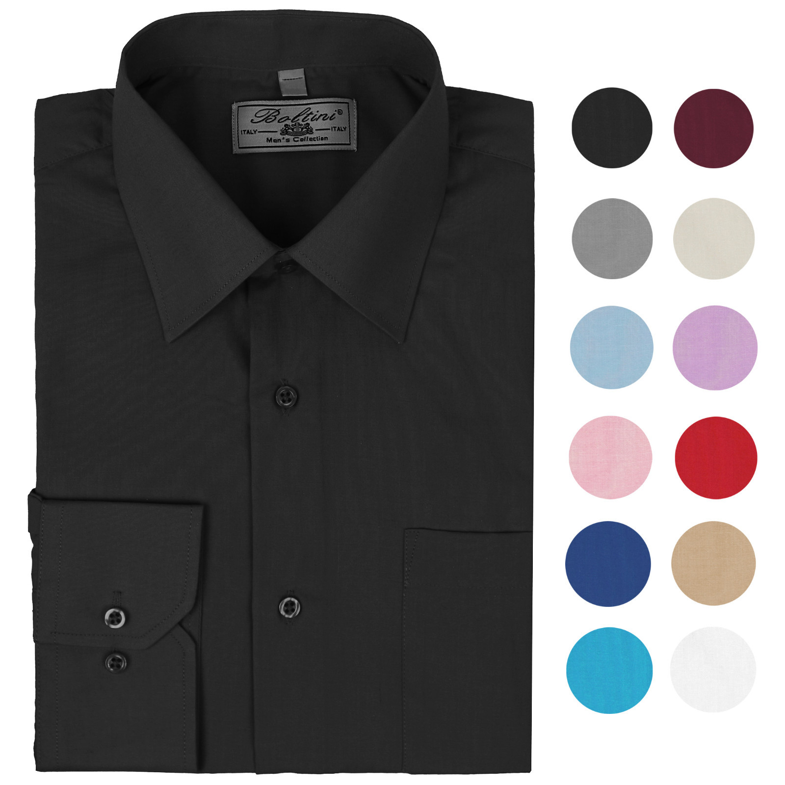 Boltini Italy Men’s Long Sleeve Solid Barrel Cuff Dress Shirt