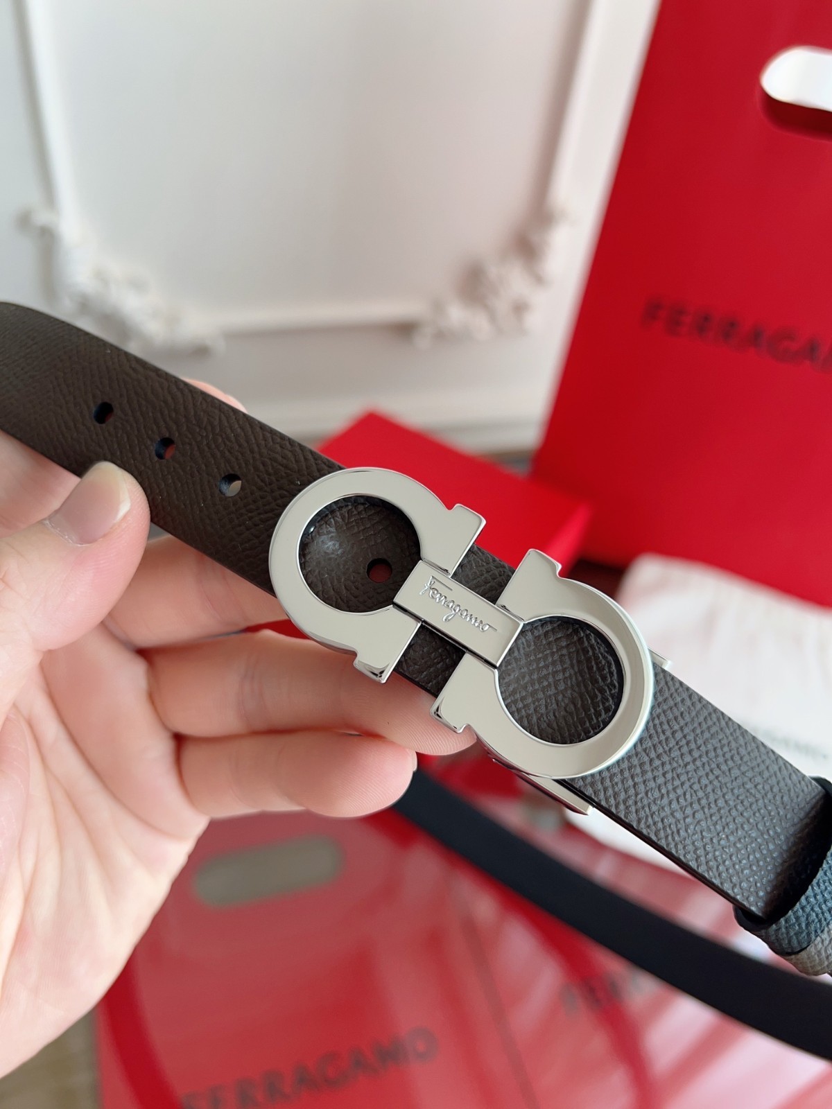 Salvatore Ferragamo Gancini Reversible Leather Belt