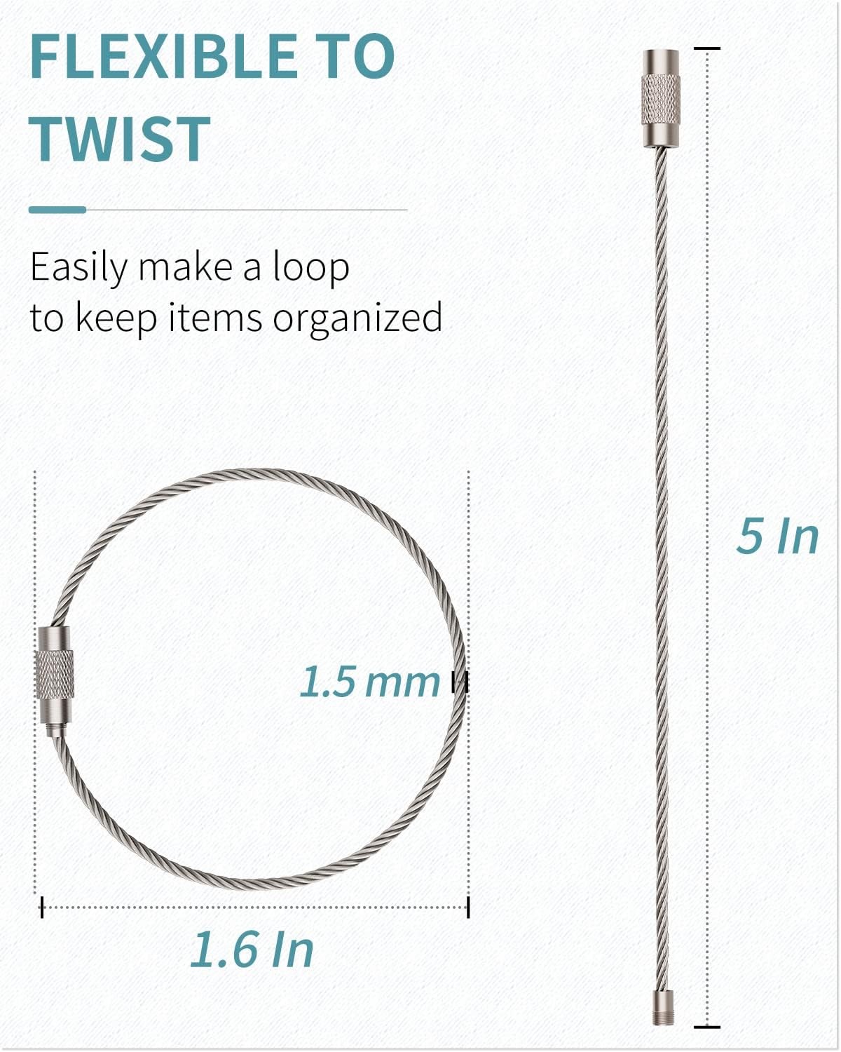 10Pcs Stainless Steel Wire Keychains Cable Key Rings Loop Screw Lock Outdoor 6″