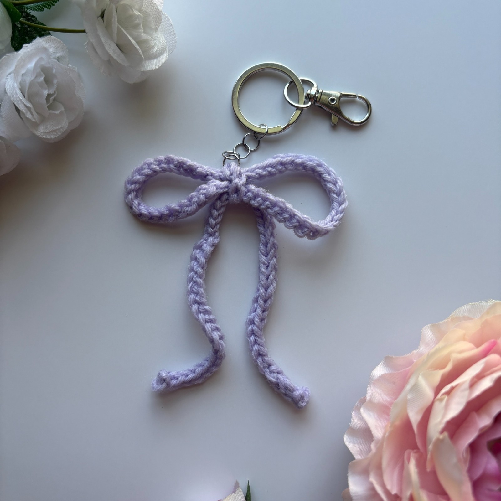 Handmade Crochet Ribbon Bow Keychain 💜 Coquette Lilac Bag Charm