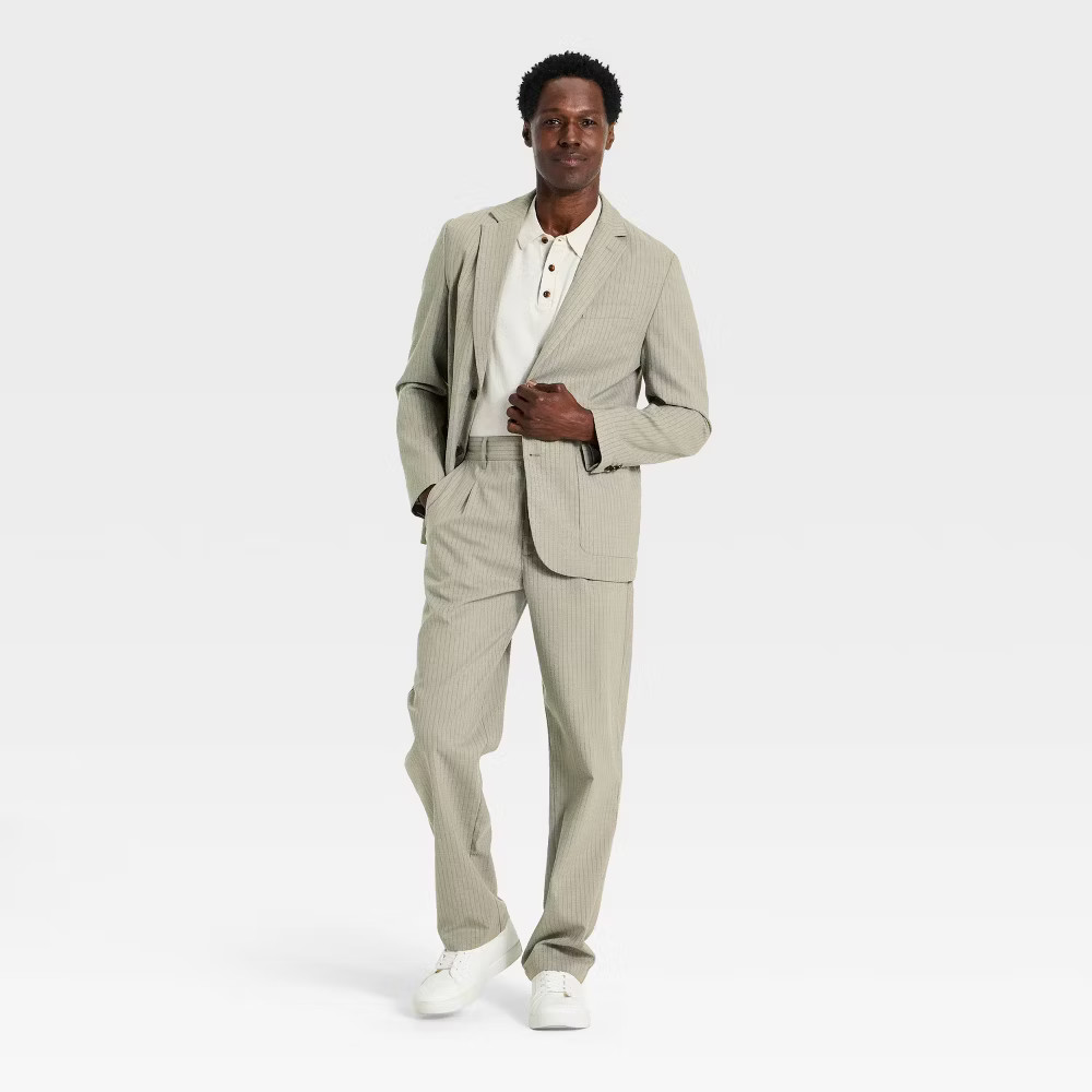 Houston White Men Single Breasted Blazer – Gray Twill Pinstripe L