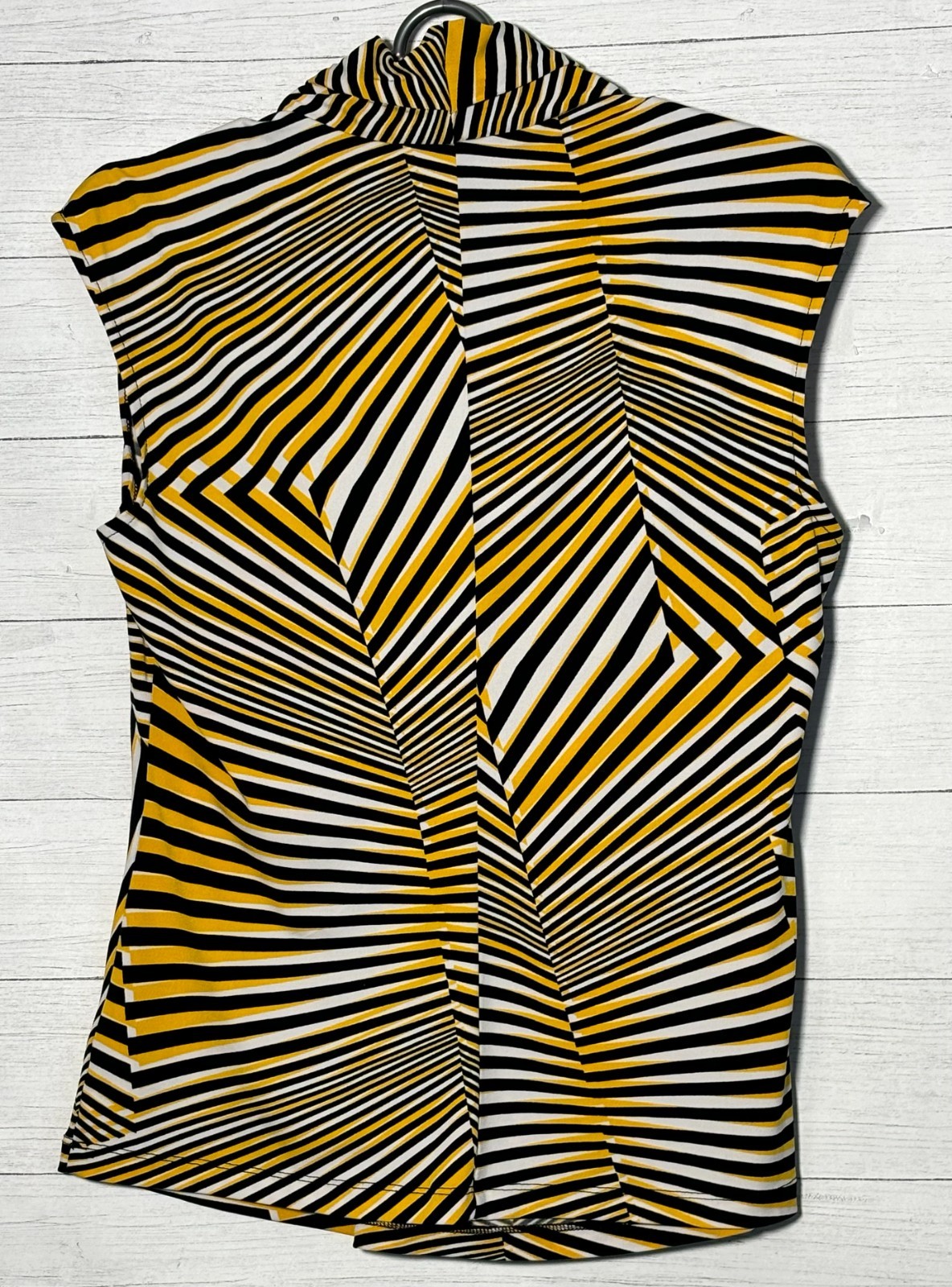 Worthington Stretch Shirt Sz M 8-10 Yellow Black Geometric Sleeveless Top Blouse