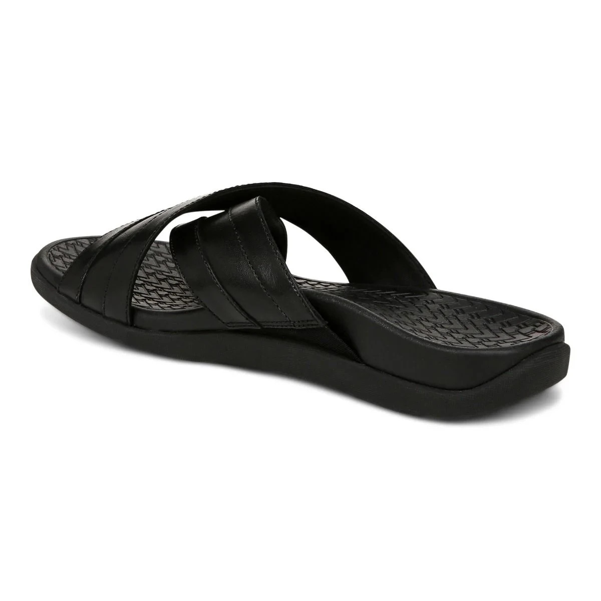 Vionic Tide Men Slide Sandal Orthotic Adjustable Walking Black Leather Shoes New