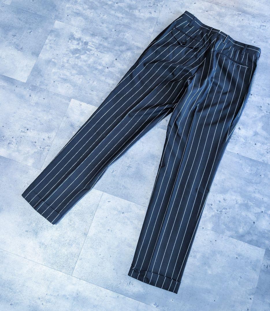 ERMENEGILDO ZEGNA Chalk Stripe Suit Black Cotton Silk Slim Fit 38R 2 Piece