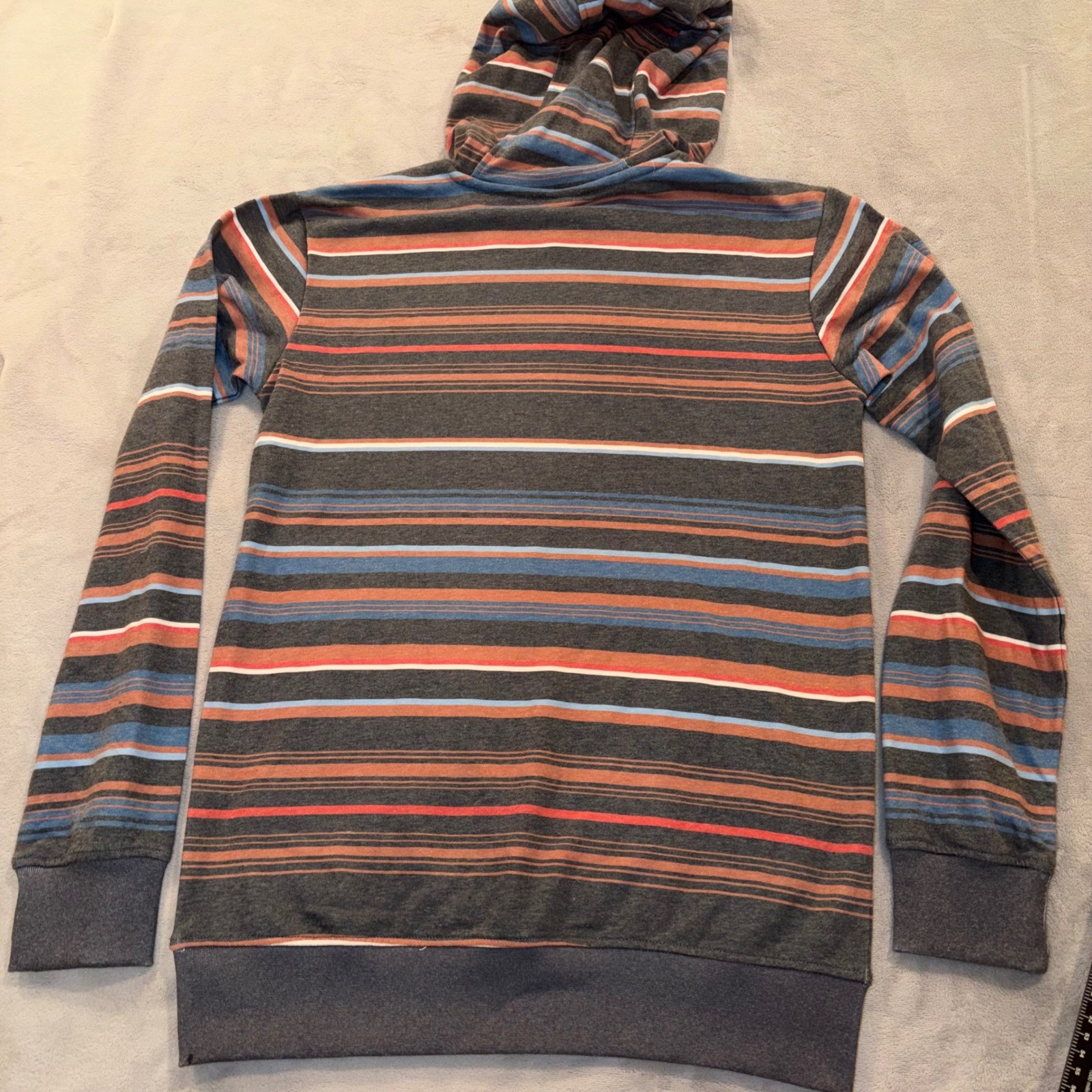 Southern Lure Mens Striped Hoodie Small Charcoal Grey Orange Blue Pullover
