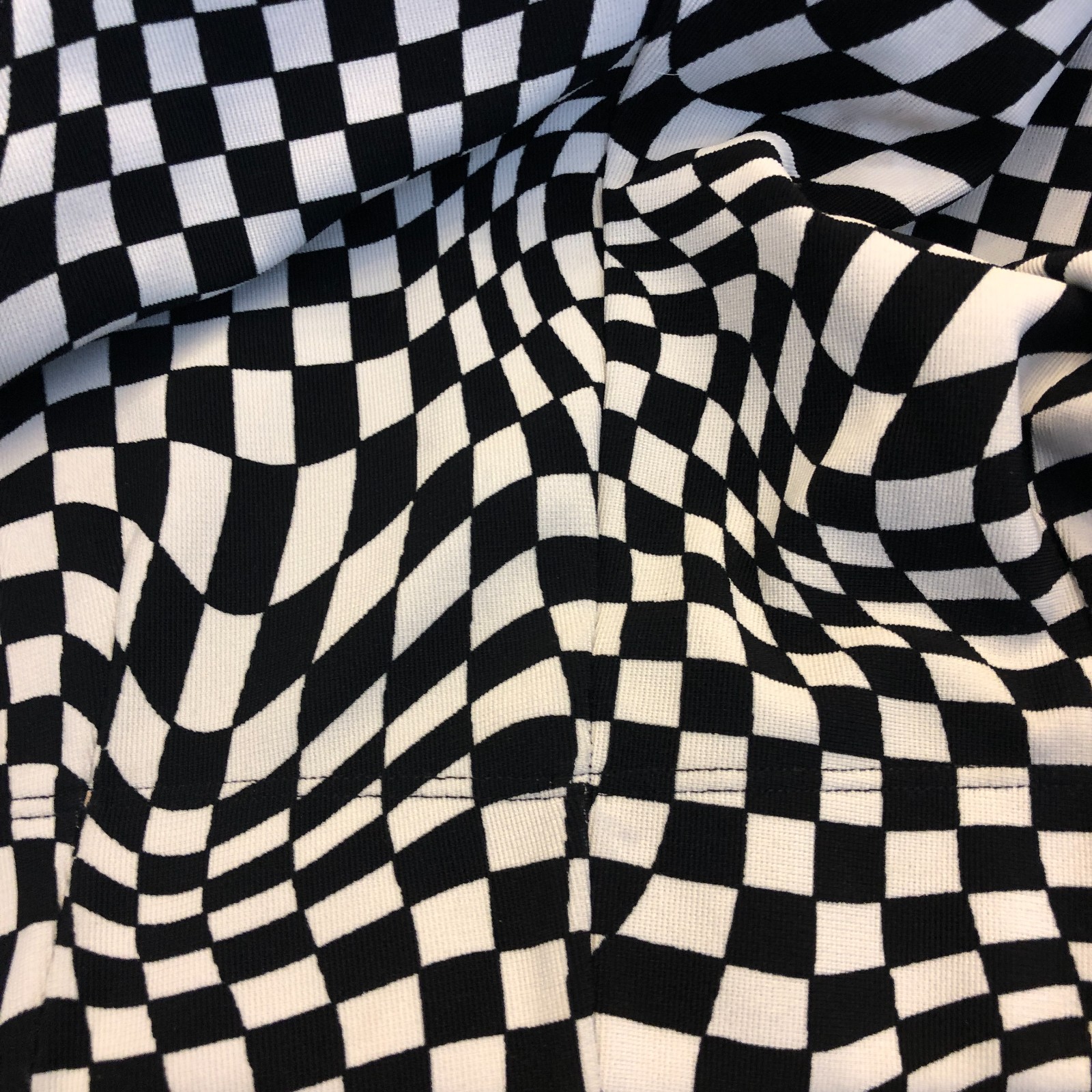 Garage Womens XS Black White Warped Checker Bell Bottom Flare Pants Disco 70s