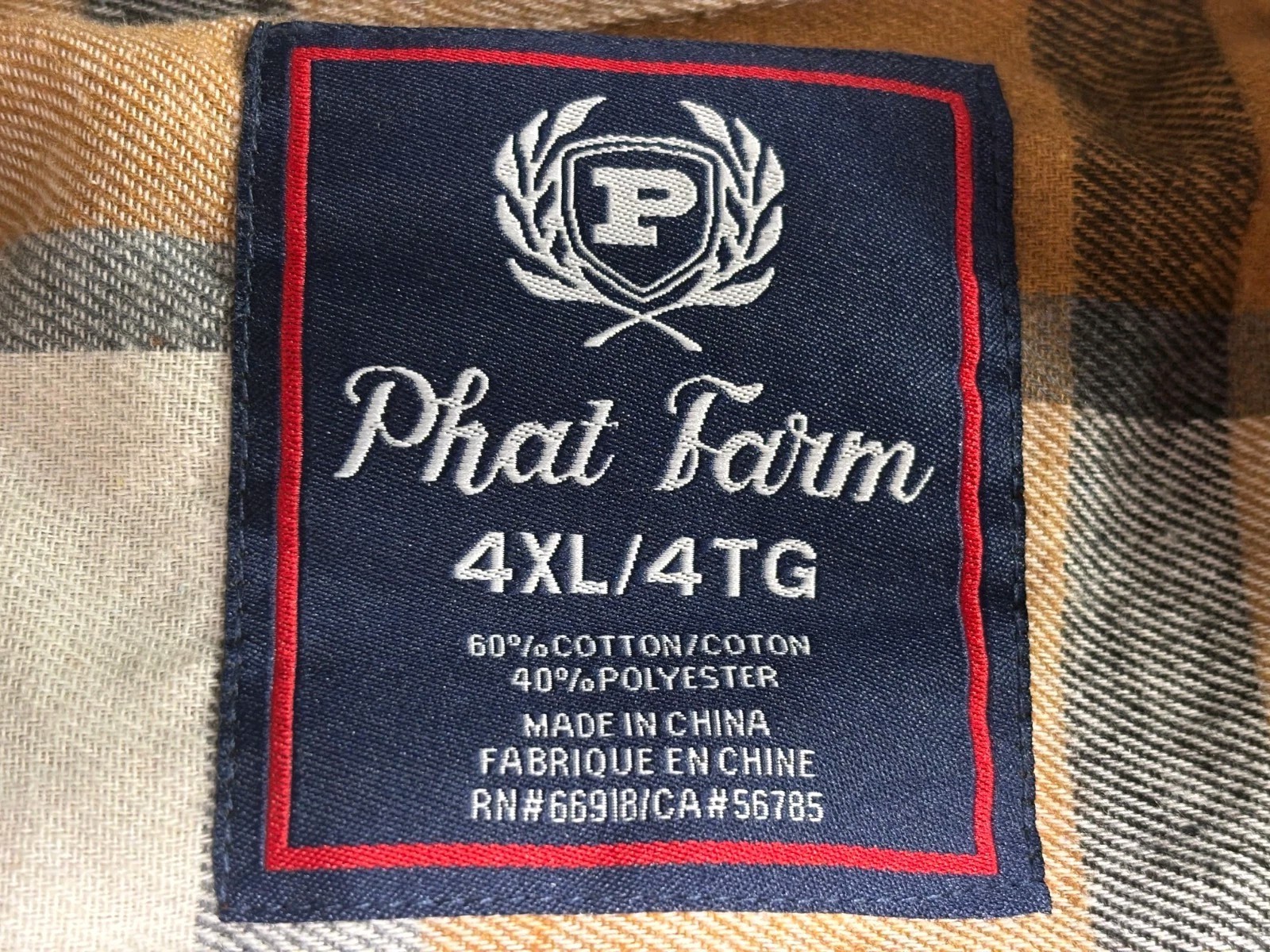 VTG Y2K Phat Farm Plaid Button Down Shirt Mens Sz 4XL Beige White Street Hip Hop