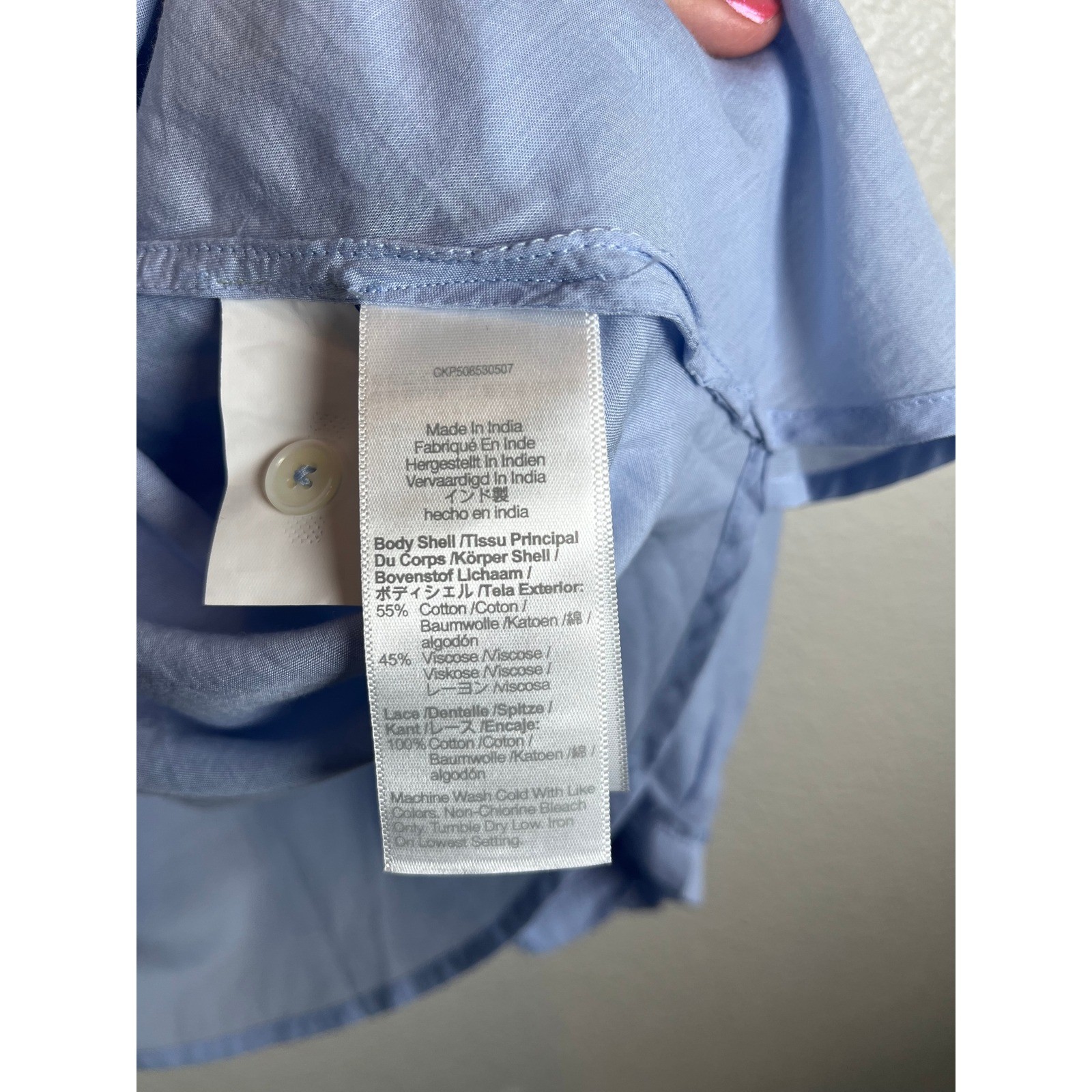 NWT Madewell Shirred Crewneck Button-Up Top Tranquil Blue Extra Small