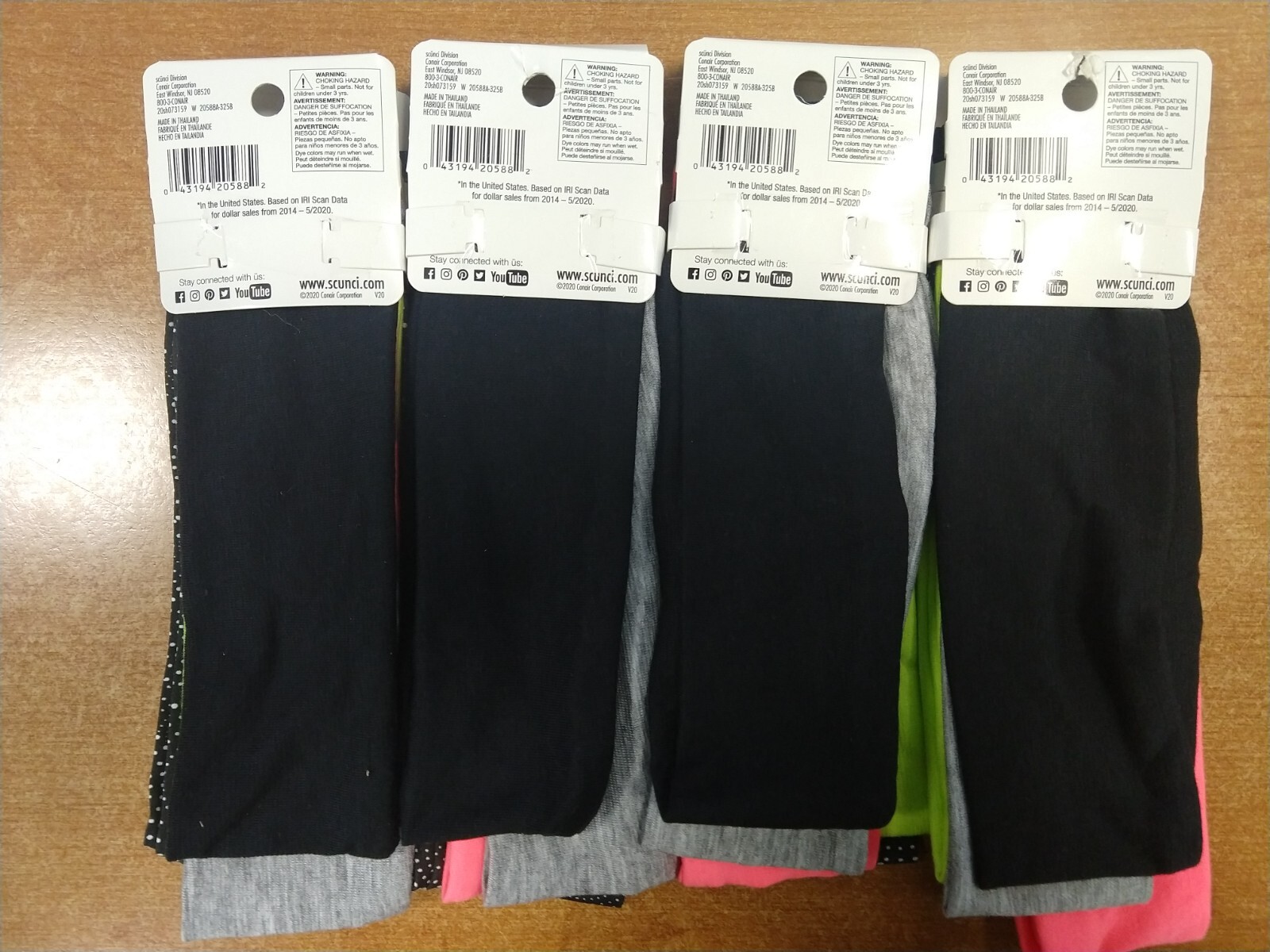 4 Pk: Scunci Effortless Beauty Wide Stretch Black & Neon Headwraps R9P1b