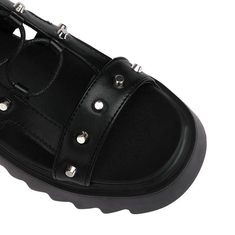Women Studded Gladiator Knee High Sandals Platform Chunky Lace Up Goth Boots