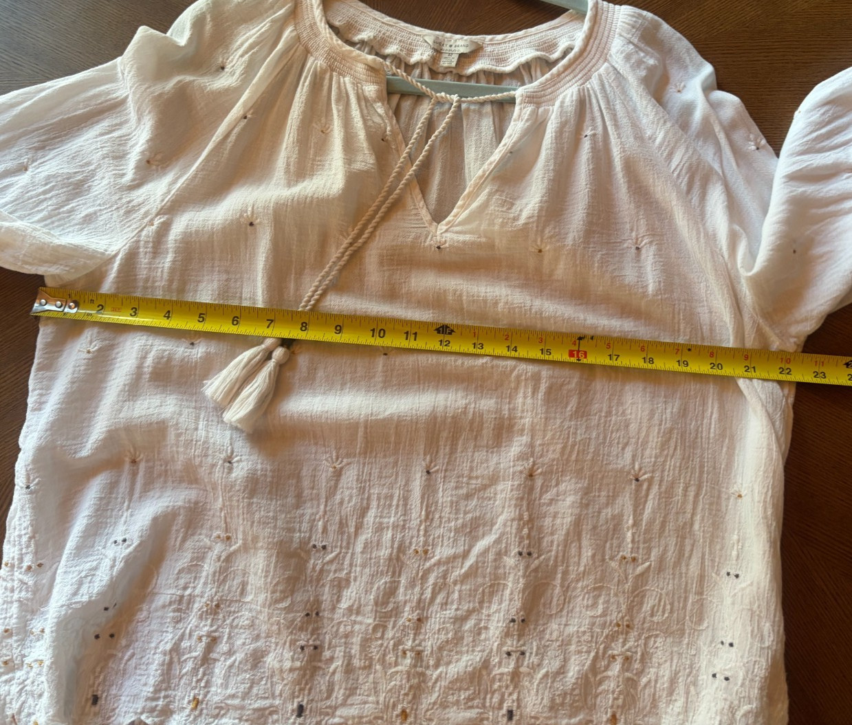 Lucky Brand Boho White Eyelet Embroidered Peasant Bouse Cotton Embroidered Med