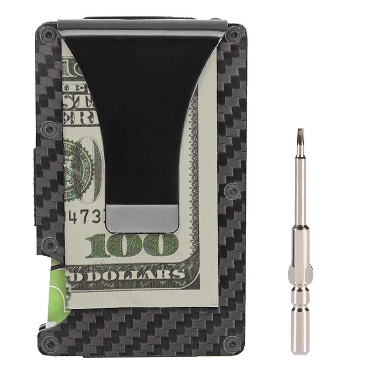 Carbon Fiber Minimalist RFID Blocking Wallet -Slim Metal Credit Card Holder Clip