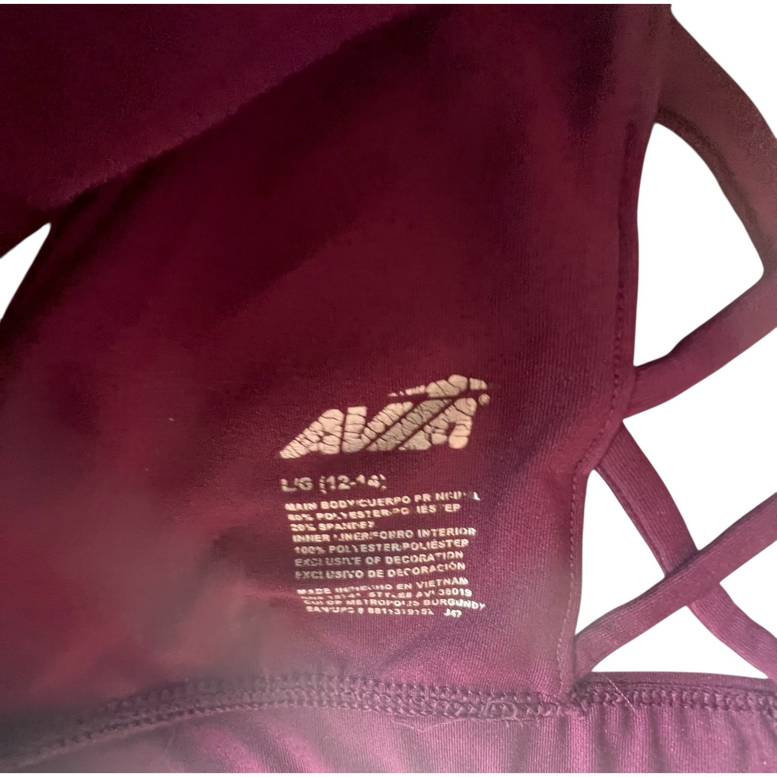 AVIA Black Cherry Red Sheer Strip lattice back sports bra workout yoga size L