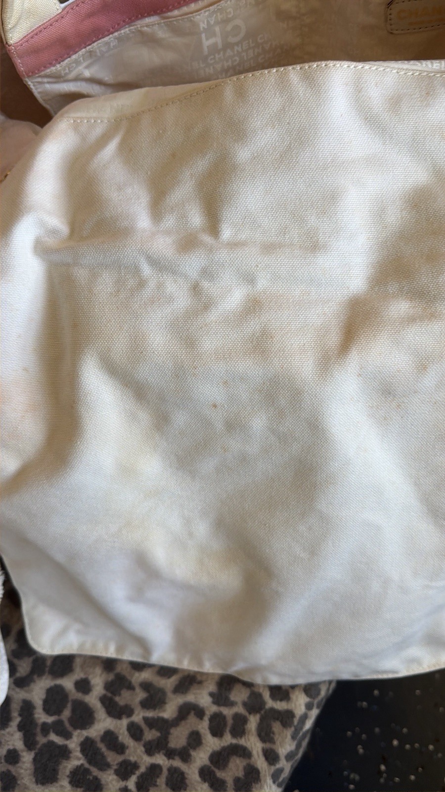 Authentic chanel canvas tote /damaged /see photos/read description