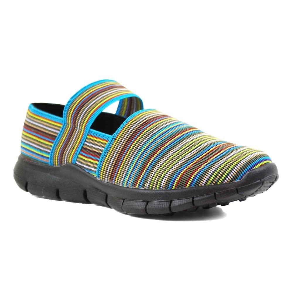 Bernie Mev women 38 Turquoise & Green Stripe Strappy Slip-On Shoe light weight