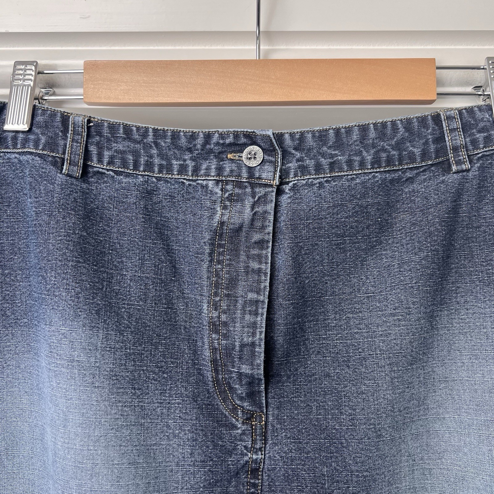 Roman Skirt Women’s UK 18 Blue Denim Straight Midi 100% Cotton Plus Size Y2K