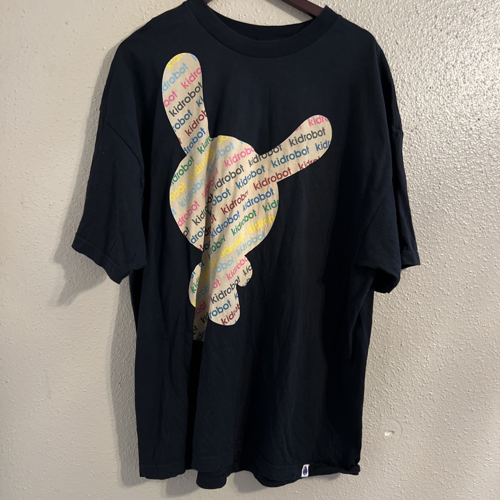 Kidrobot Bunny Logo Graphic T-Shirt Mens XXL Black Multicolor Streetwear Big
