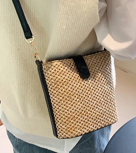 Handmade Straw Crossbody Bag – Women’s Woven Rattan Shoulder Purse, Vacation