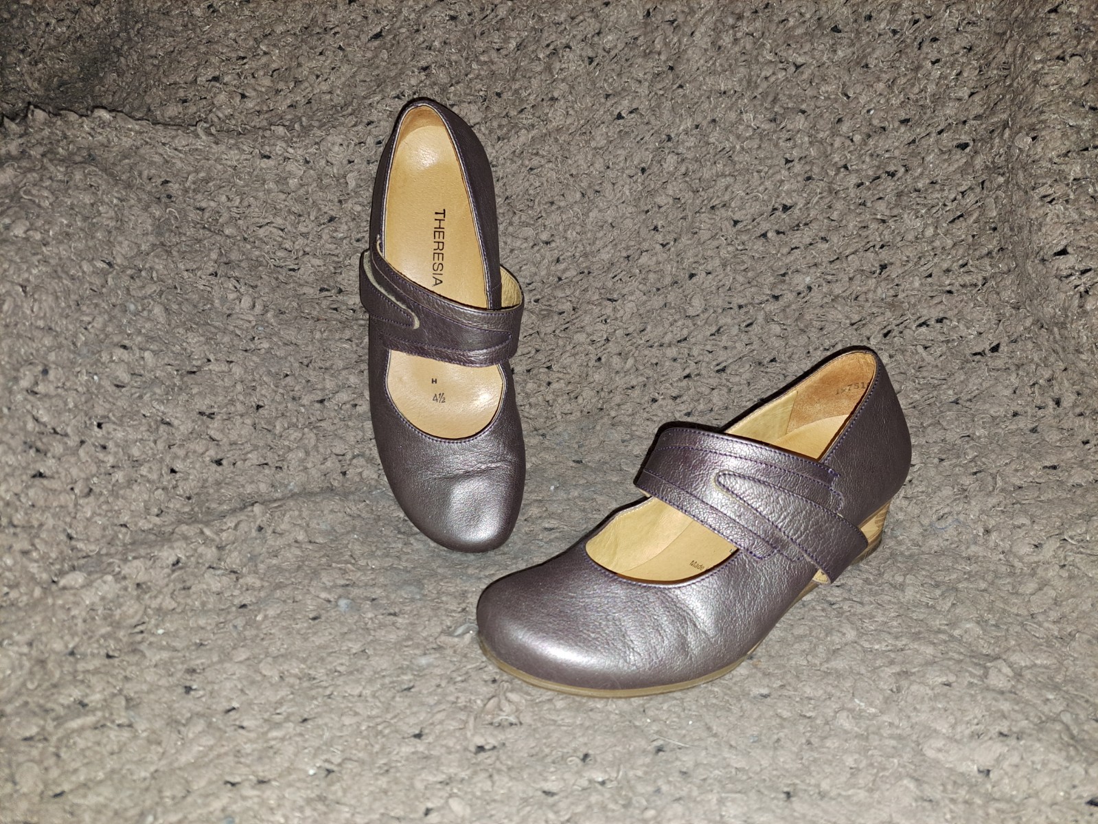 THERESIA M.-Metallic Leather Mary Janes-Strap/Heel-Size 4.5UK/6.5US-Near Mint